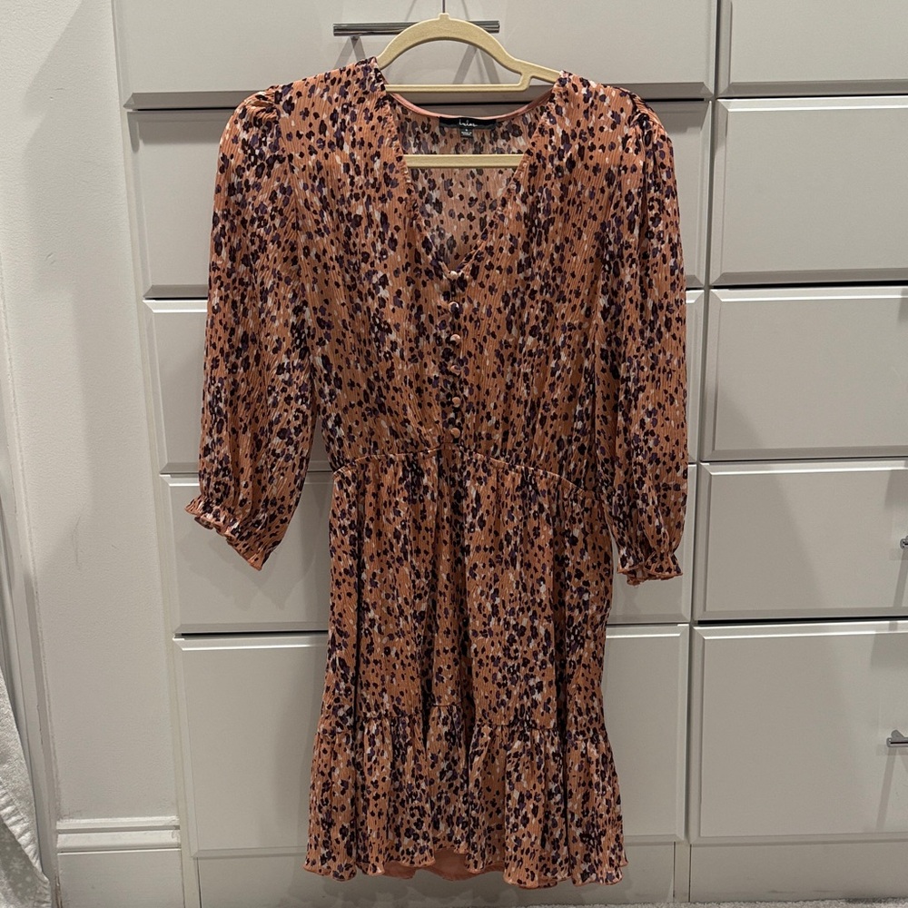 Lulu's Leopard Print Midi Dress in Pink, Purple and Brown Size Small